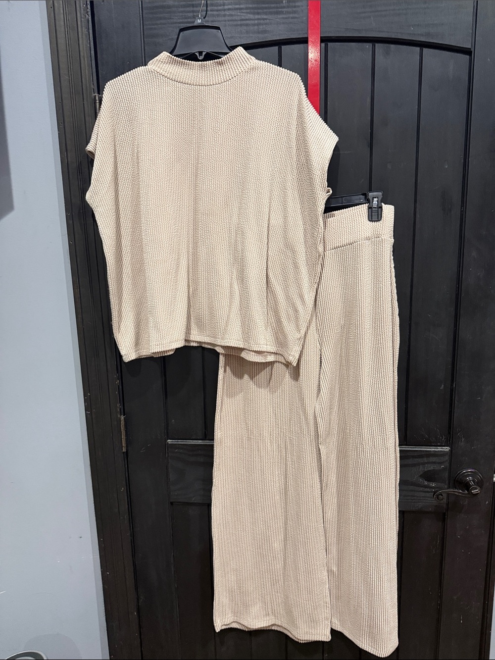 Zenana Outfitters Cream Ribbed Wide-Leg Knit Set